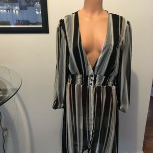 New York & Company Metallic Stripe Maxi Blouse